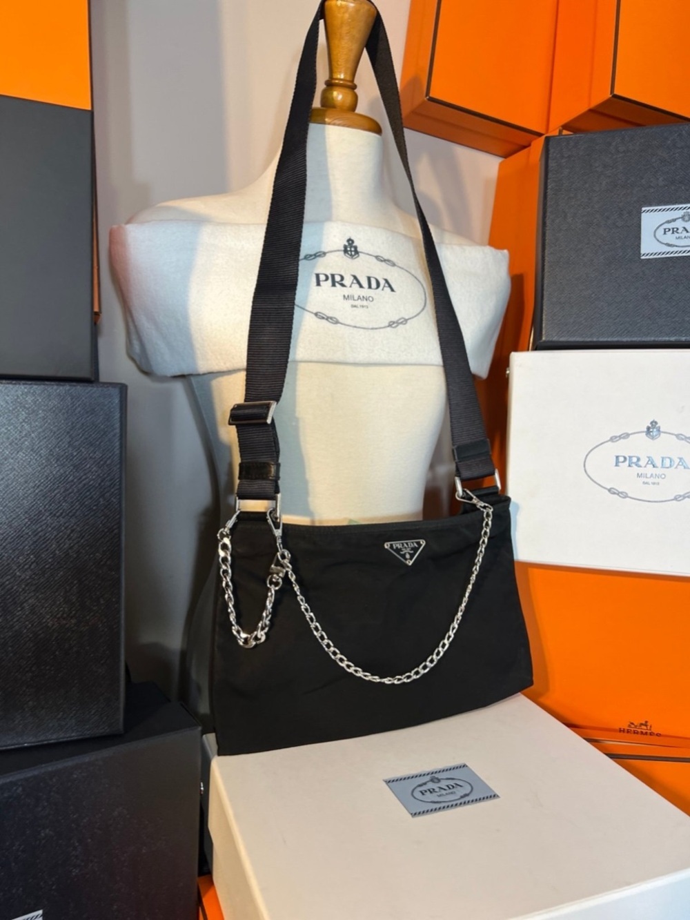 Prada⭐️Black Nylon Crossbody with added Silver Chain! Offers always welcome! - Picture 6 of 13